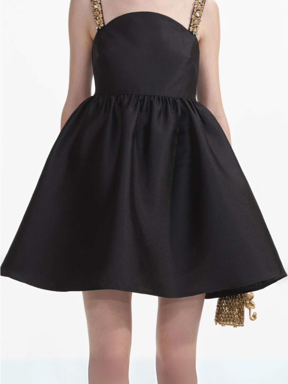 NWT Self-Portrait Black Crystal-Embellished Flared Minidress